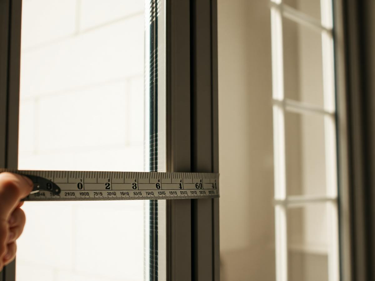 Aufmaß einer Fensterscheibe mit Maßband am Rahmen